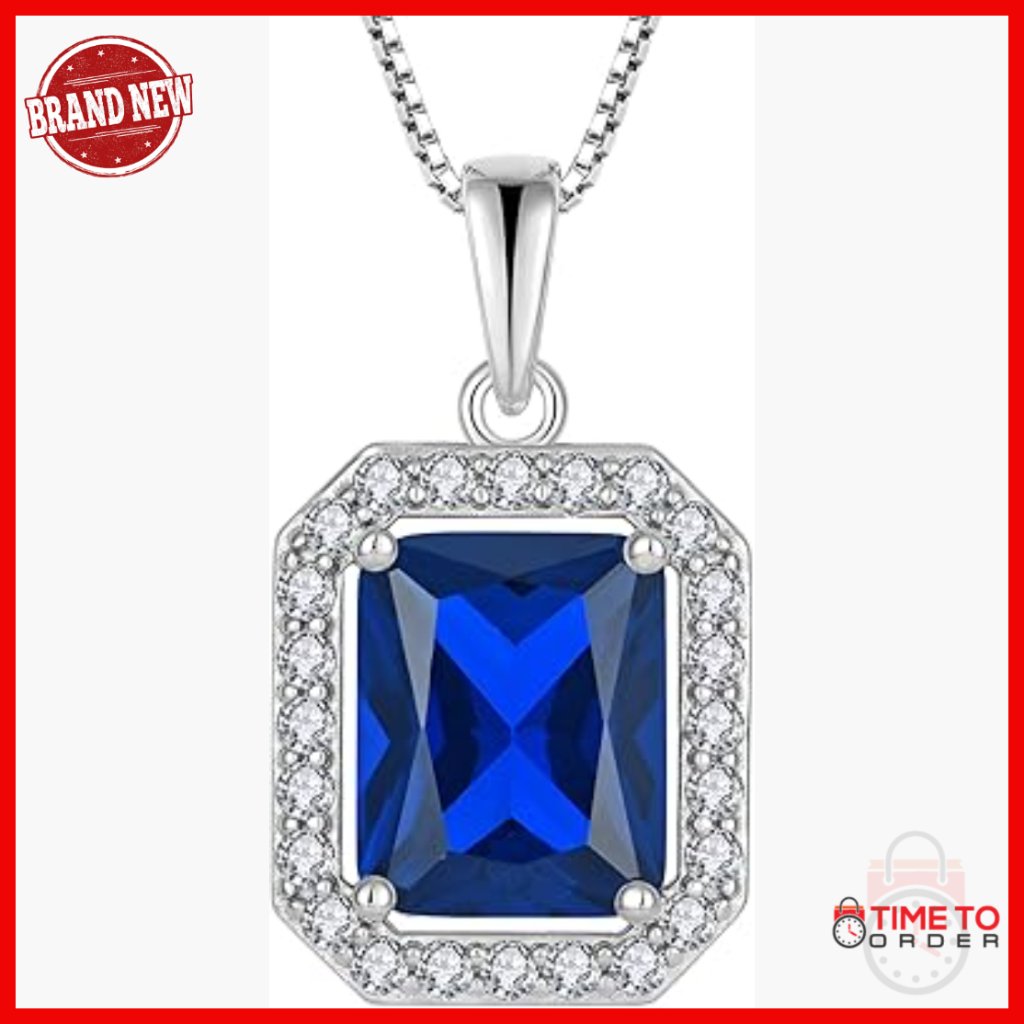 925 Sterling Silver Princess Cut Halo Pendant Necklace 45cm Chain
